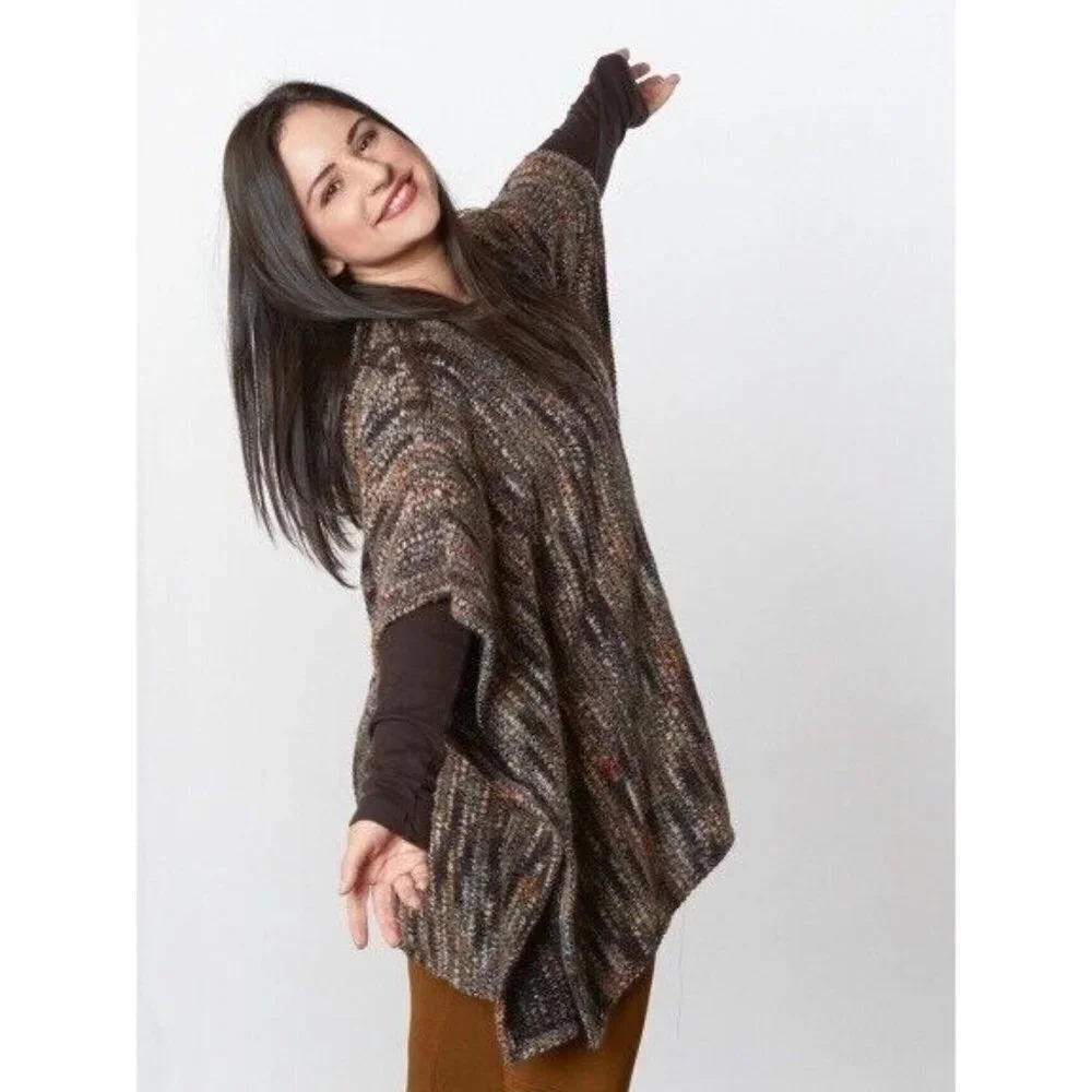 Bryn Walker Women’s Large Wrap Poncho Multicolor Wool Blend Textured Draped